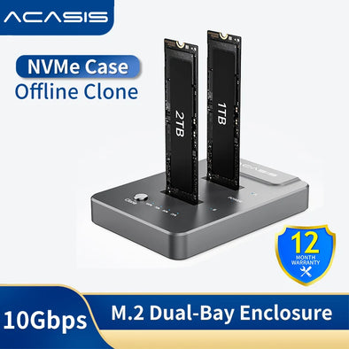 Acasis M.2 Dual-Bay SSD Enclosure NVME External Hard Driver Case One-Click Clone Type-C to M2 Docking Station For Laptop