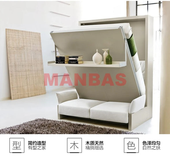 Linlamlim Electric Sofa Murphy Bed, Fabric Sofa Foldable Wall Bed, Home Bedroom Queen Camas Rectangle Lit 2 Personnes & Mattress