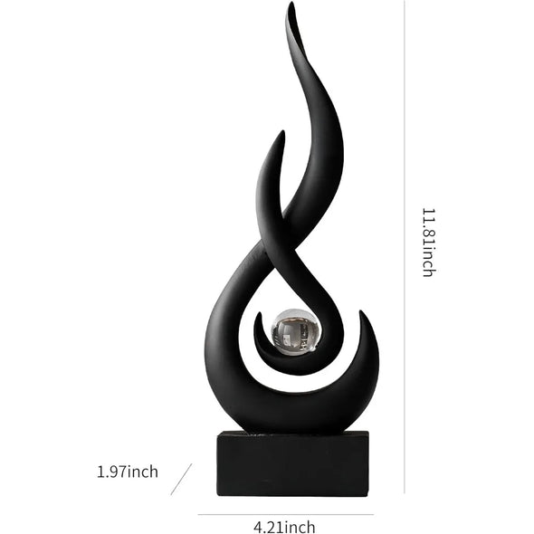 Abstract Statue Sculpture Decorations: Modern Black Sculptures for Home Decor Resin Art Flame with Glass Ball Figurines