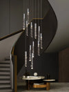 Crystal Chandelier Indoor Living Room Lighting Suspended Crystal Villa Chandelier LED Staircase Long Chandelier Dimming Control