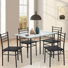 Kitchen dining table and chairs 5-piece set, classic dining table set, glass top table and 4 rectangular chairs with metal legs