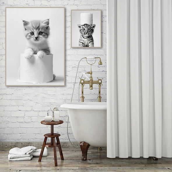 Cute Animals Toilet Paper Living Room Murals Wall Art Poster Otter Cat Tiger Canvas Painting Funny Bathroom Bathroom Home Decor