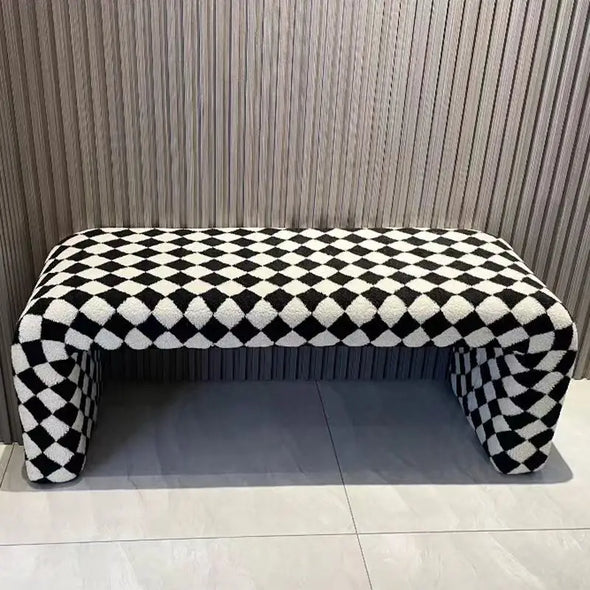 Nordic Minimalist Shoe Changing Bench Sofa Stool Living Room Furniture Sofa Chair Creative Black and White Checkerboard Chair