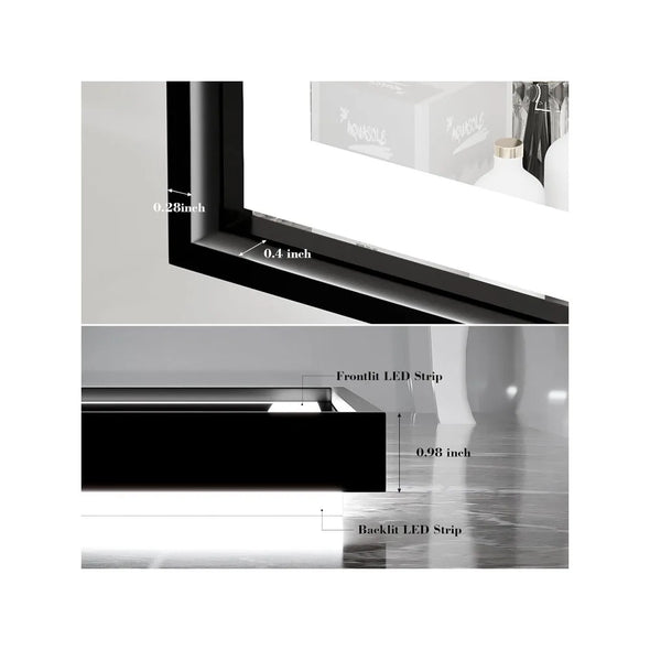 24x36 Inch LED Bathroom Mirror with Lights,Front and Backlit Black Metal Frame Mirror,Wall Mounted Lighted Vanity Mirrors