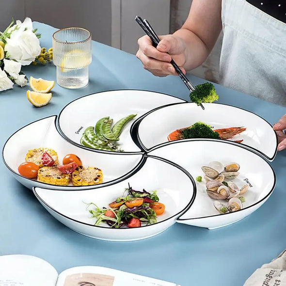 5pcs set Ceramic Dinner Plates Moon Shaped Ceramic Serving Plate Dessert Salad Plate Set for Steak Pasta Dinnerware Sets