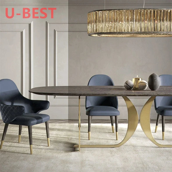 Metal Furniture High Quality Unique Design Creative Pandora Ceramic Golden Base Dining Table 6 8 10 Seaters Chairs Dining Room