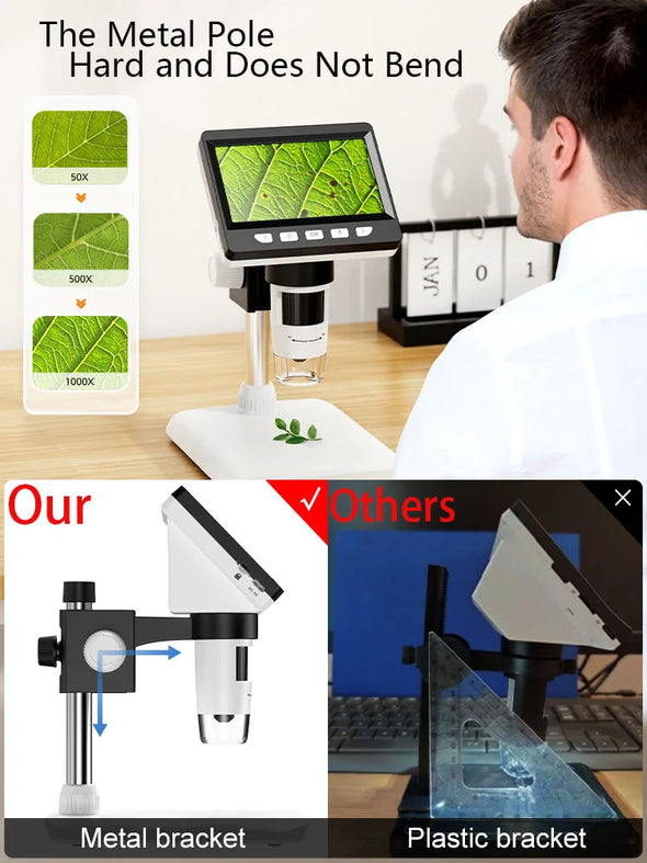 4.3 Inch Digital Microscope 1080P 50-1000x Coin Microscopio 2000mAh Soldering Microscope for Electronics Repair PCB PC Laptop