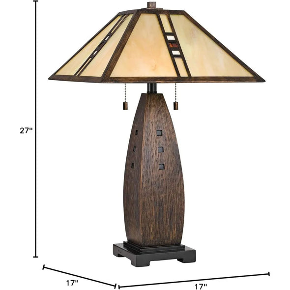 Tiffany Table Lamp Lighting, 2-Light, 150 Watts, Valiant Bronze (22"H X 15"W), Desk Lamps