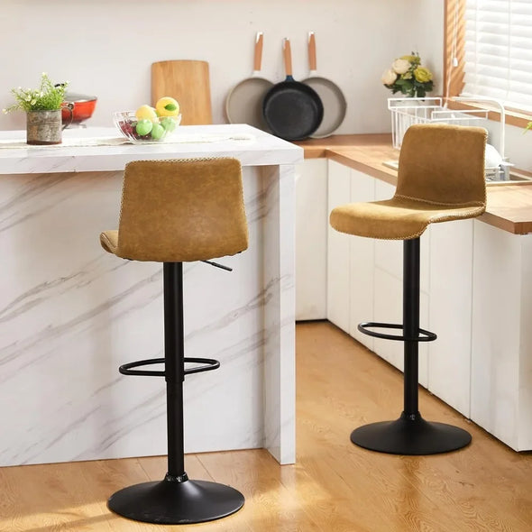 Bar Stools Set of 3, Adjustable Bars Stool 24"-32", Whiskey Brown Faux Leather Bars Stools, Bar Chairs