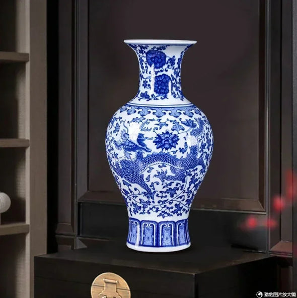 Chinese Jingdezhen Blue And White Ceramic Vase Ornaments Home Livingroom Furnishing Crafts Cafe Office Store Accessories Decor