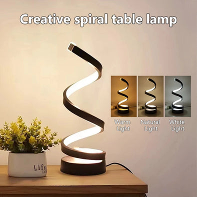 Modern Spiral Dimmable LED Table Lamp Bedroom Bedside Lamps USB Power Button Switch Bedroom Living Room Decorative Table Lamp