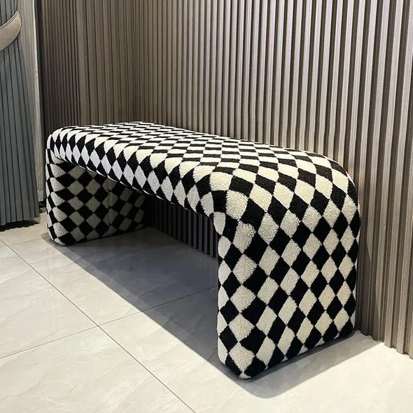 Nordic Minimalist Shoe Changing Bench Sofa Stool Living Room Furniture Sofa Chair Creative Black and White Checkerboard Chair