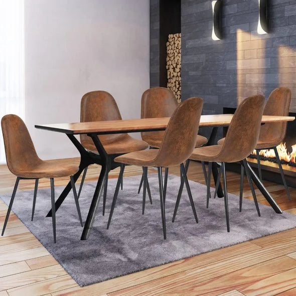 Dining Chairs Set of 4 Lounge Kitchen Chairs PU Upholstered Seat Back Washable Kitchen Room Side Chair with Metal Legs,Brown