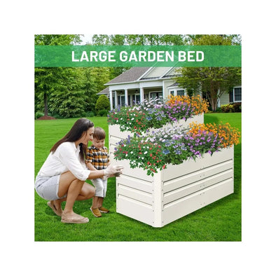 2 Pcs 4x2x2FT Raised Garden Bed Galvanized Planter Garden Boxes Outdoor,Deep Root Planter Bed for Vegetables Flowers,Beige White