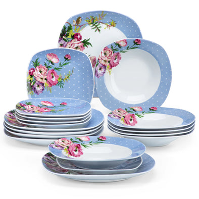 VEWEET Hannah Series 18/36 Piece Porcelain Ceramic Kitchen Tableware Dishes Plate Set with Dinner,Dessert,Soup Plate For 6/12