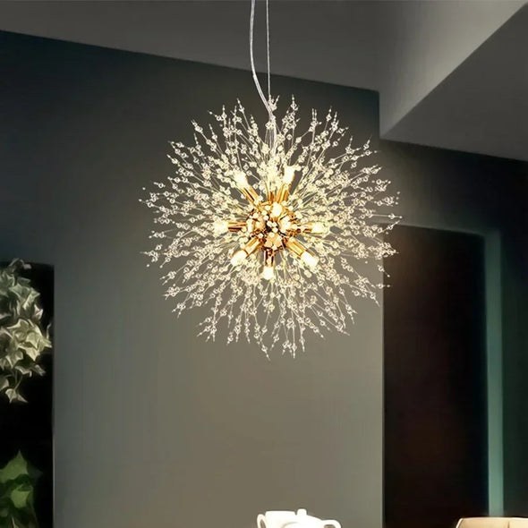 1 PCS Modern Nordic Light Luxury Dandelion Shaped Crystal Chandelier Living Room and Bedroom Do Not Include Light Bulb G9 Socket