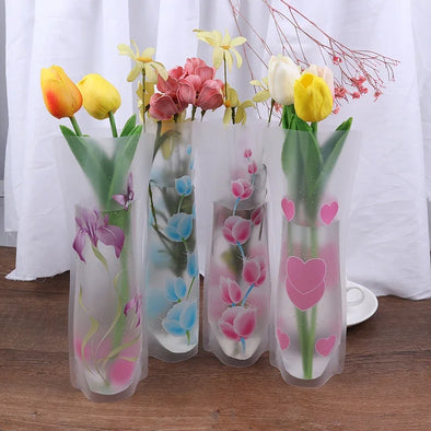 27 X 12cm Home Freshness PVC Plastic Foldable Transparent Vase Flowers Jardiniere Flower Arrangement Vase