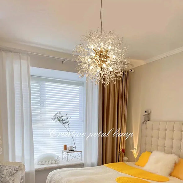 1 PCS Modern Nordic Light Luxury Dandelion Shaped Crystal Chandelier Living Room and Bedroom Do Not Include Light Bulb G9 Socket