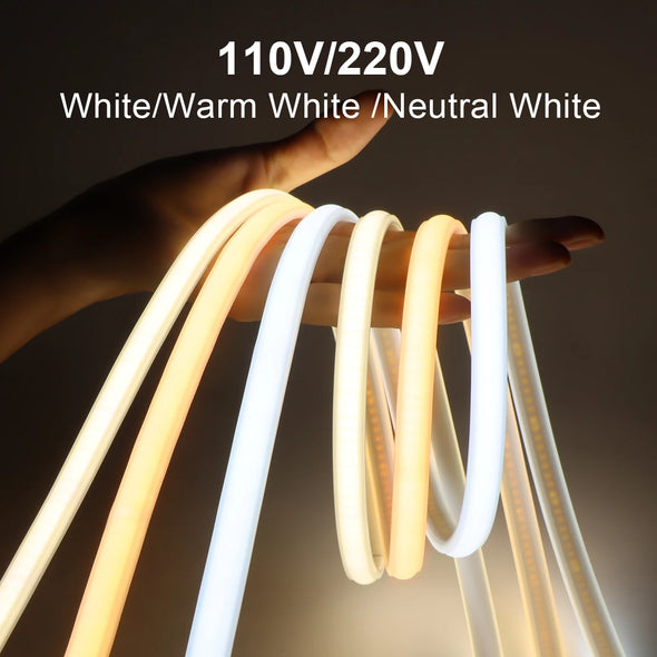 110V 220v High Brightness COB Led Strip for Room Waterproof Led Tape Flexible Ribbon for Bedroom Kitchen Outdoor Garden Lighting