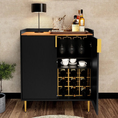 Sideboard Buffet Cabinet with Fluted Texture, Modern Coffee Bar Cabinet with Wine Rack&Drawers, Liquor Cabinet