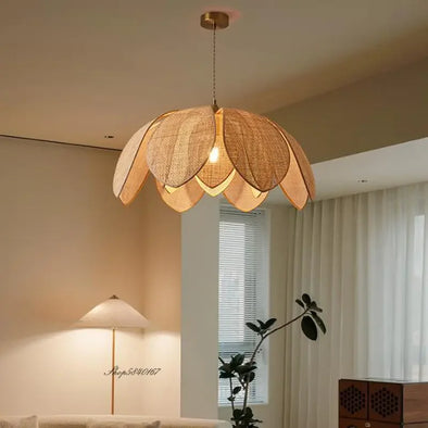 Chinese Style Natural Rattan Petal Pendant Lights Designer Handmade Gloss Living Room Dining Room Lamps Simple Home Decoration