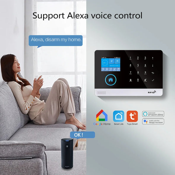 4G GSM Wifi Wireless Home Alarm System Tuya Smart Home Child Safety protection Camera Anti-theft Smart Life App Works with ALexa