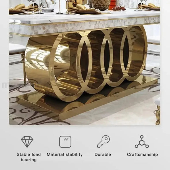 Modern Marble Top-Grade Dining Table And Chairs Combination Stainless Steel Crown Apartment Golden Carved Table Mesa Furniture