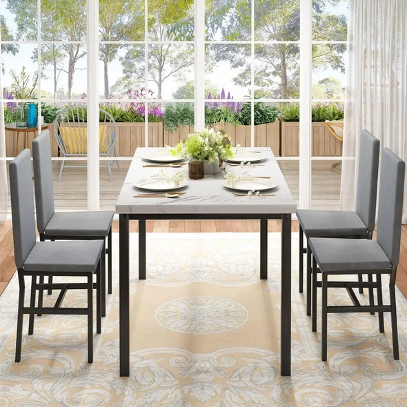 Dining Table Set for 4, Modern Kitchen Table and Chairs Space Saving  with Faux Marble 5 Piece Dining Room Table Set Furniture