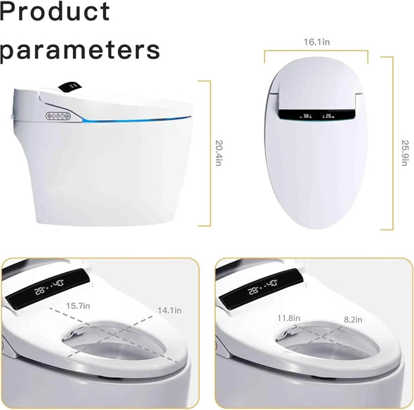 Smart Toilet One Piece Bidet Toilet for Bathrooms Toilet with Warm Water Sprayer & Dryer Foot Sensor Operation Heated Bidet Seat