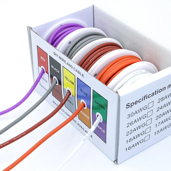 5 Colors Flexible Silicone Wire 16 18 20 22 24 26 28 30 AWG Gauge Tinned Copper Stranded Wire 300V Cables Electronic Wire Cable