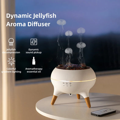 5 Spray Ports Jellyfish Air Humidifier Desktop Aroma Diffuser Follow Sounds Spray Mist Maker Fogger Aroma Essential Oil Diffuser