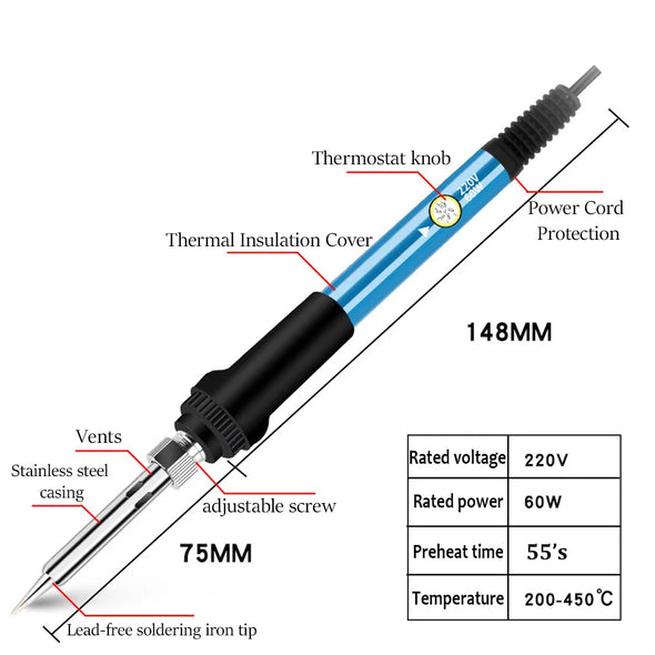 Multi-kit Adjustable Temperature Electric Soldering Iron 220V / 110V 60W Electric Soldering Iron Set Welding Solder Repair Tool