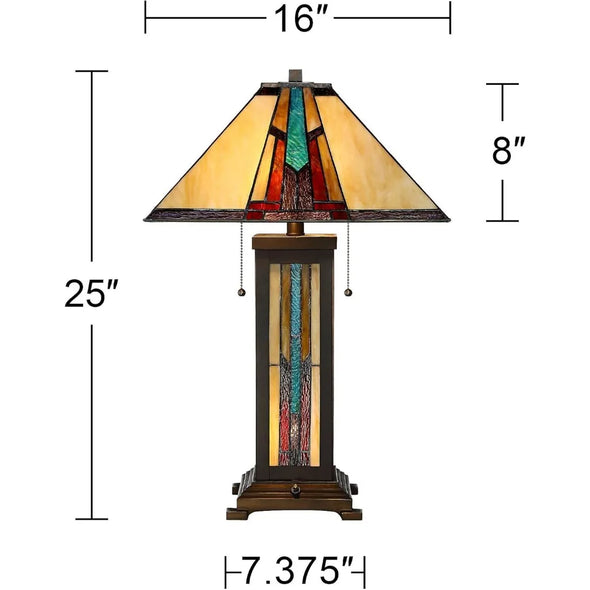 Desk Lamps, Tiffany Style Table Lamp with Table Top Dimmer and Night Light, 25" High Bronze Stained Glass Shade