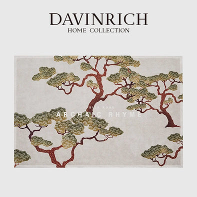 DAVINRICH Japanese Pine Trees Luxury Carpet Oriental Nature Scenery Asian Garden Theme Area Rugs For Bedroom Living Room Decor