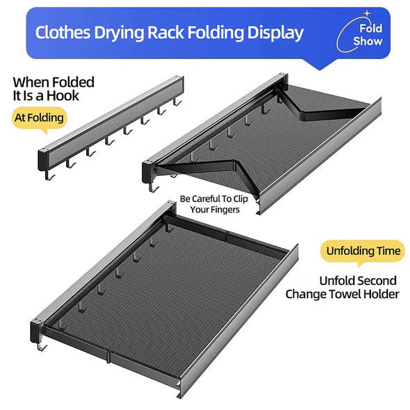 Foldable Clothes and Hat Rack with Hooks – Space-saving Solution for Bathroom and Balcony